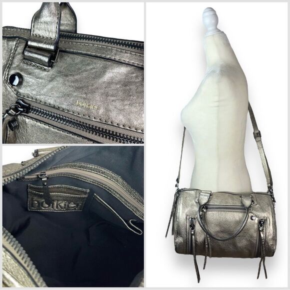🆕 Botkier Logan Convertible Leather Boston Satchel Bag in Metallic Pewter - Picture 7 of 10
